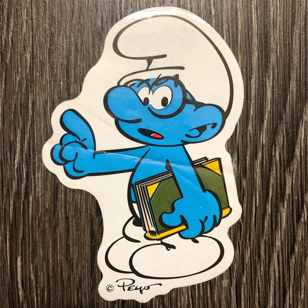 Brainy Smurf Sticker Decal Blue Book New